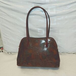 Alexander Equestrian/horse tooled brown leather vintage shoulder bag